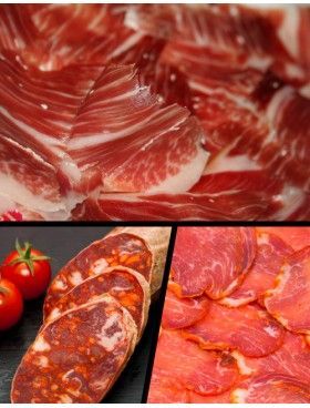 Lote degustacion (3 loncheados Jamón Ibérico + 1/2 Lomo Iberico +Chorizo Iberico de Bellota)